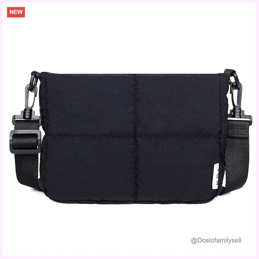 Lightweight Quilted Puffy Crossbody Bag, Waterproof, Removable Strap